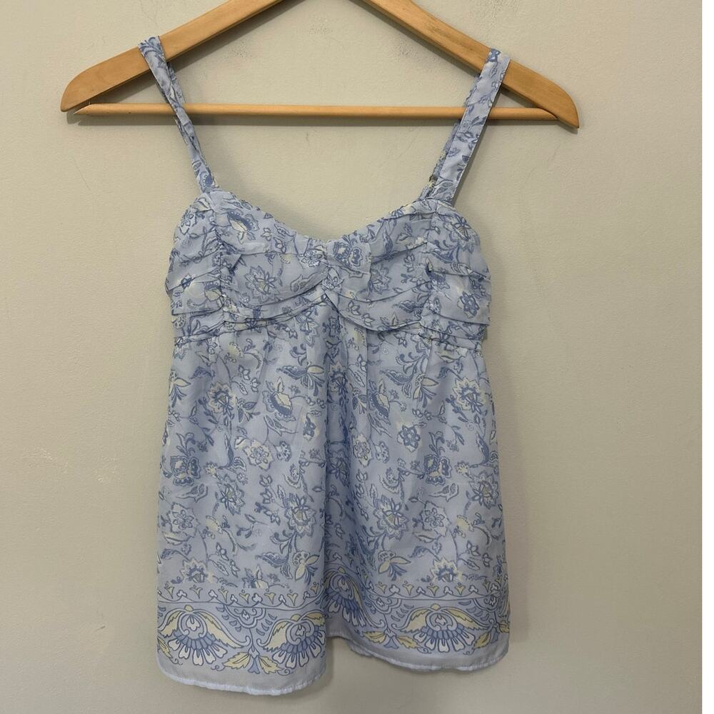 Hollister Babydoll Top Womens XXS Blue Floral Dainty Fairy Whimsical Coquette